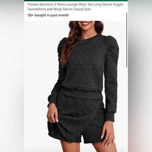 2 Piece Lounge Wear Set Long Sleeve Argyle Sweatshirts and Wrap Skorts Sets